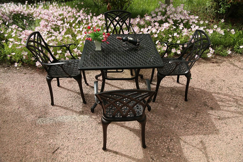 SH&G Cast Aluminium 4 seat Square dining Set - Black