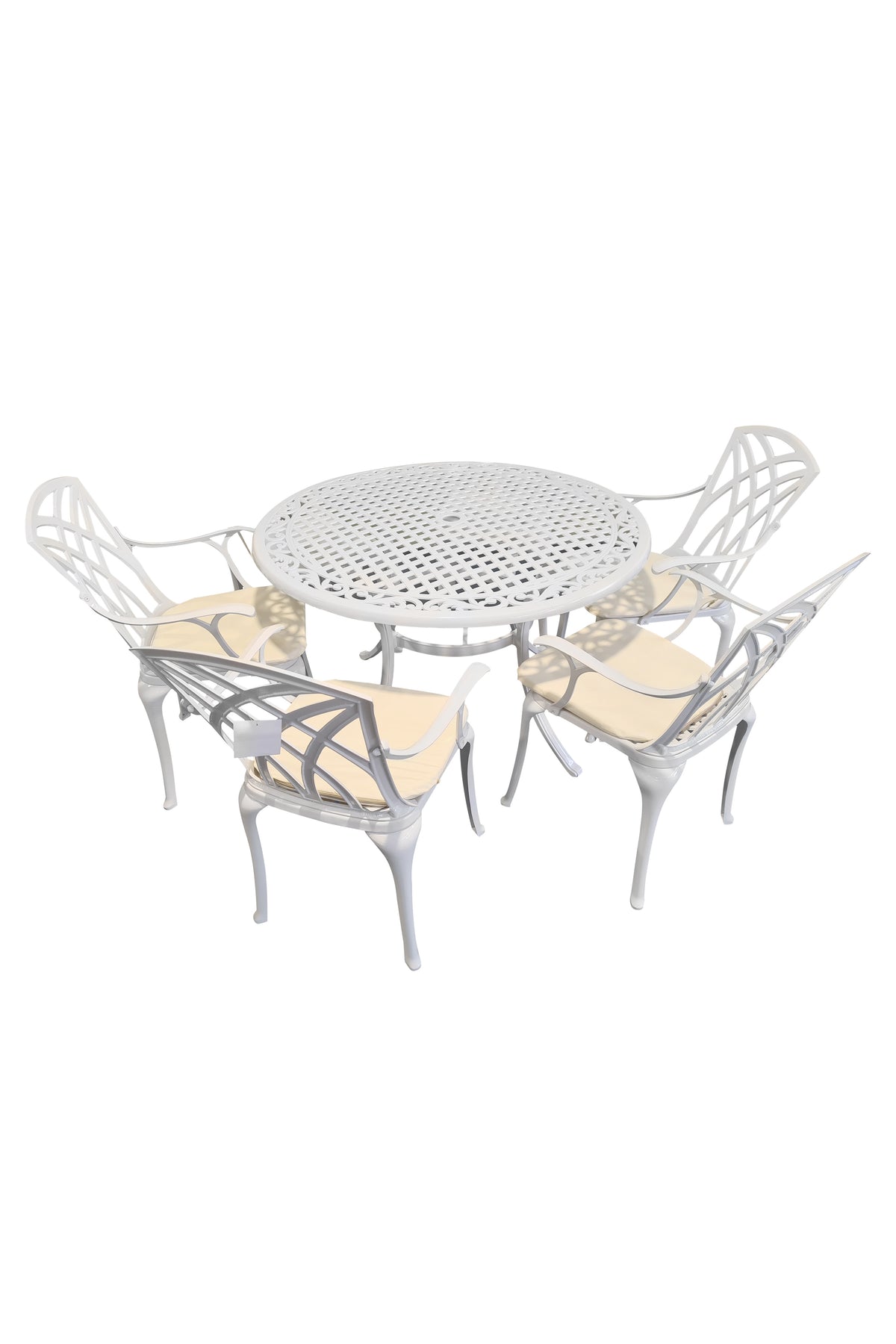 SH&G Cast Aluminium 4 seat 120cm Round dining Set - White