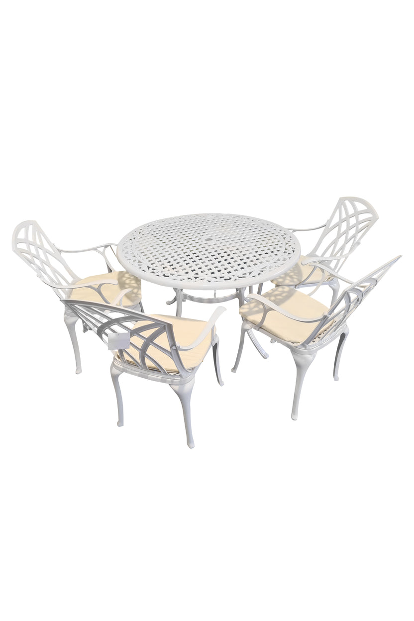 SH&G Cast Aluminium 4 seat 120cm Round dining Set - White