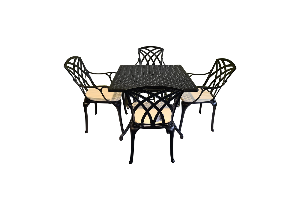 SH&G Cast Aluminium 4 seat Square dining Set - Black