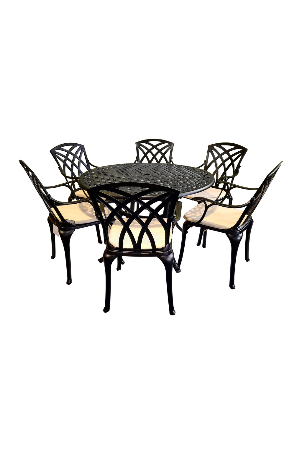 SH&G Cast Aluminium 6 seat 120cm Round dining Set - Black