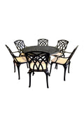 SH&G Cast Aluminium 6 seat 120cm Round dining Set - Black
