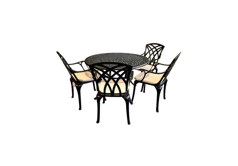 SH&G Cast Aluminium 4 seat 120cm Round dining Set - Black