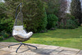 Grey Round Weave Hanging Chair - Cream Cushion