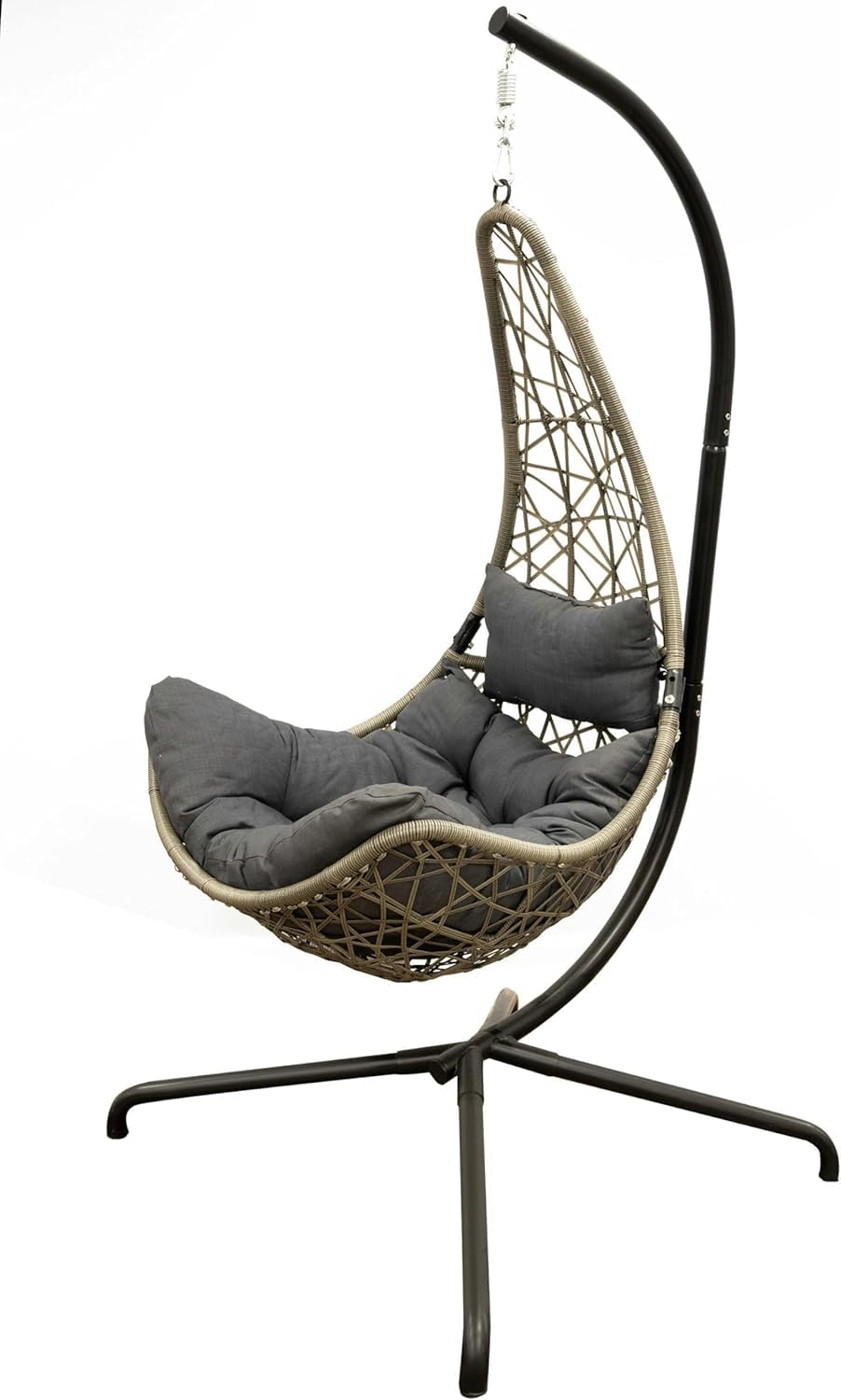 Grey Flat Weave Hanging Chair - Grey Cushion