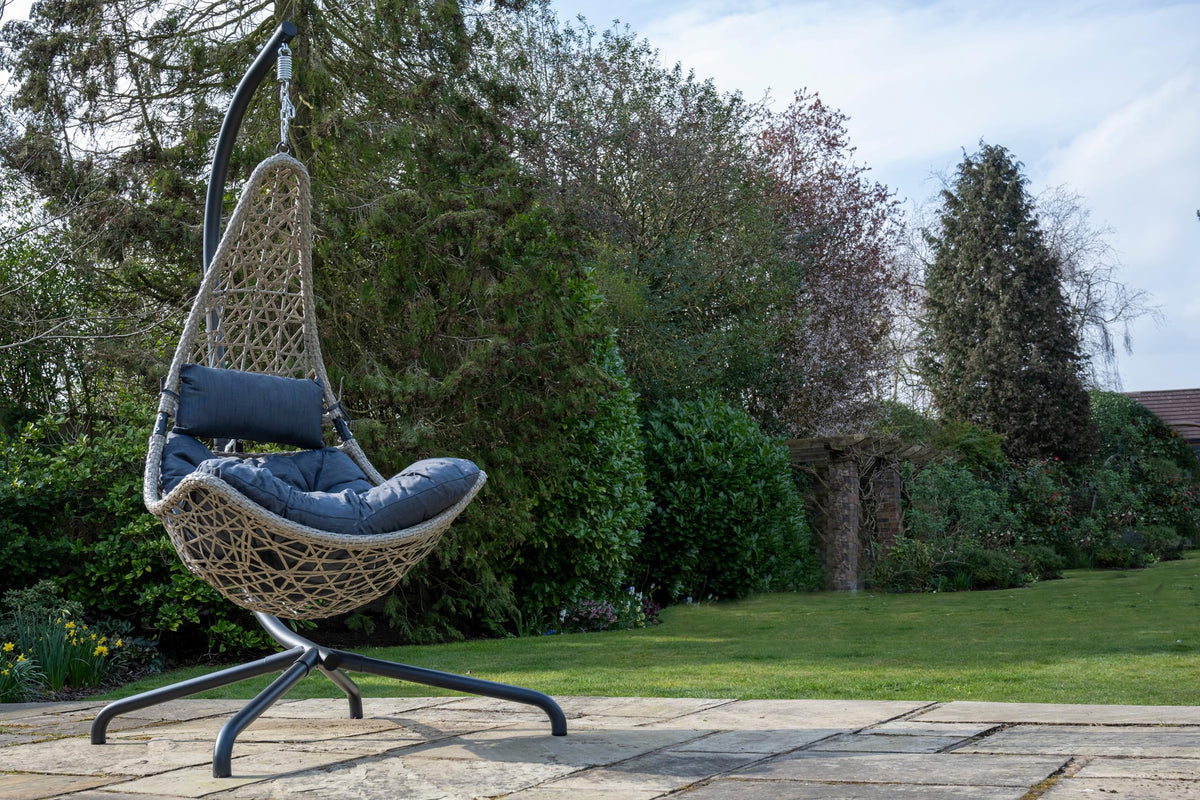 Grey Flat Weave Hanging Chair - Grey Cushion
