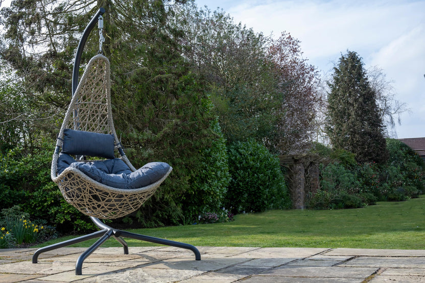 Grey Flat Weave Hanging Chair - Grey Cushion