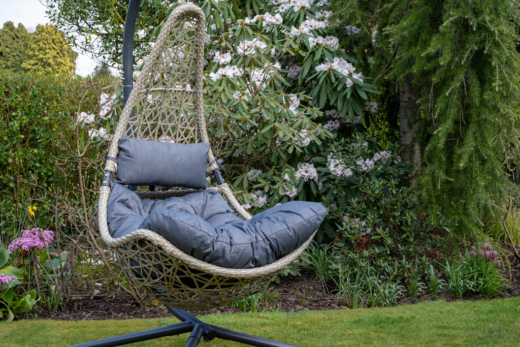 Grey Flat Weave Hanging Chair - Grey Cushion