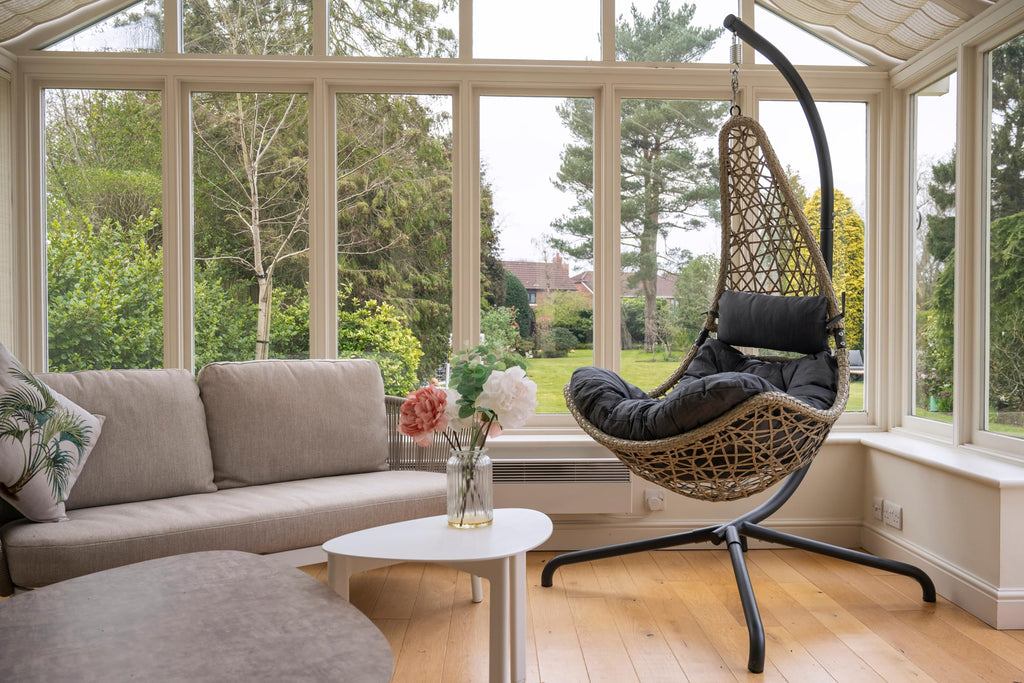 Grey Flat Weave Hanging Chair - Grey Cushion