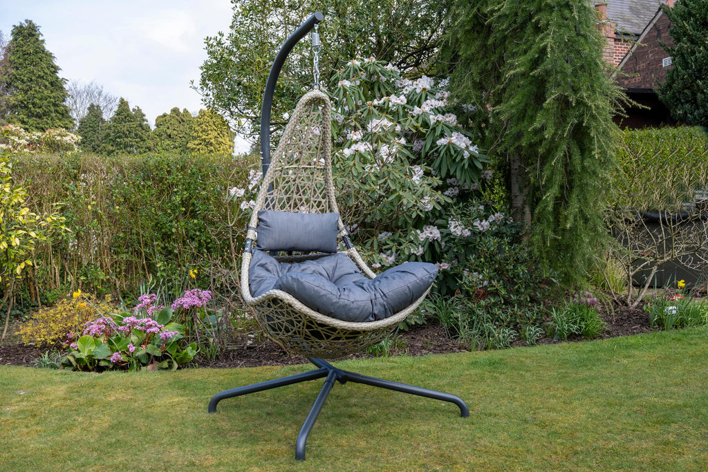 Grey Flat Weave Hanging Chair - Grey Cushion