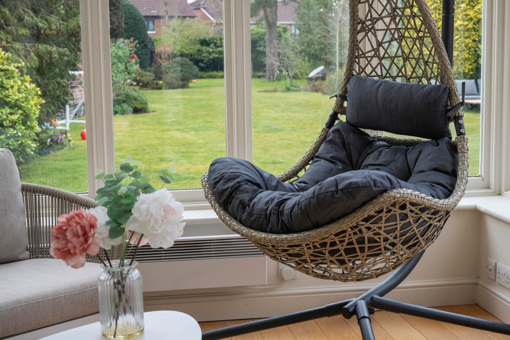 Grey Flat Weave Hanging Chair - Grey Cushion