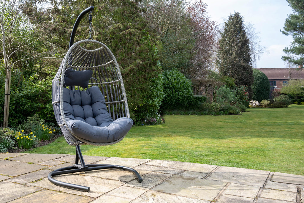 Signature Folding Hanging Chair with Grey Cushion