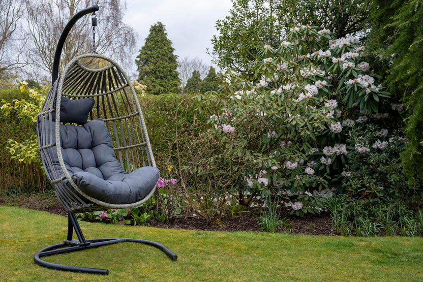 Signature Folding Hanging Chair with Grey Cushion
