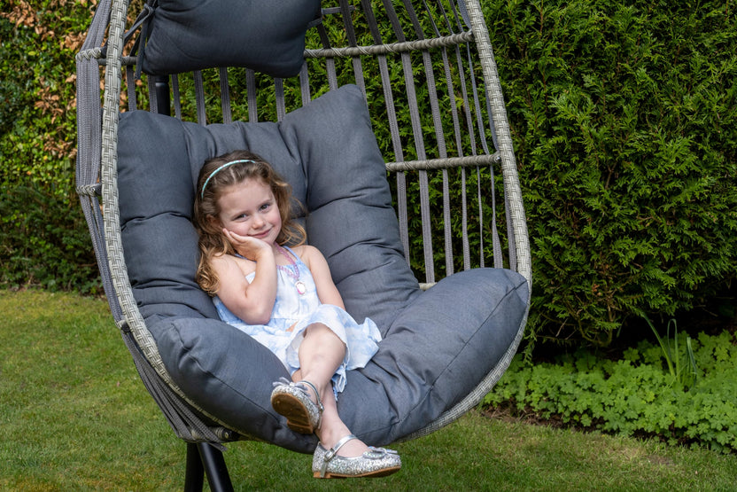 Signature Folding Hanging Chair with Grey Cushion