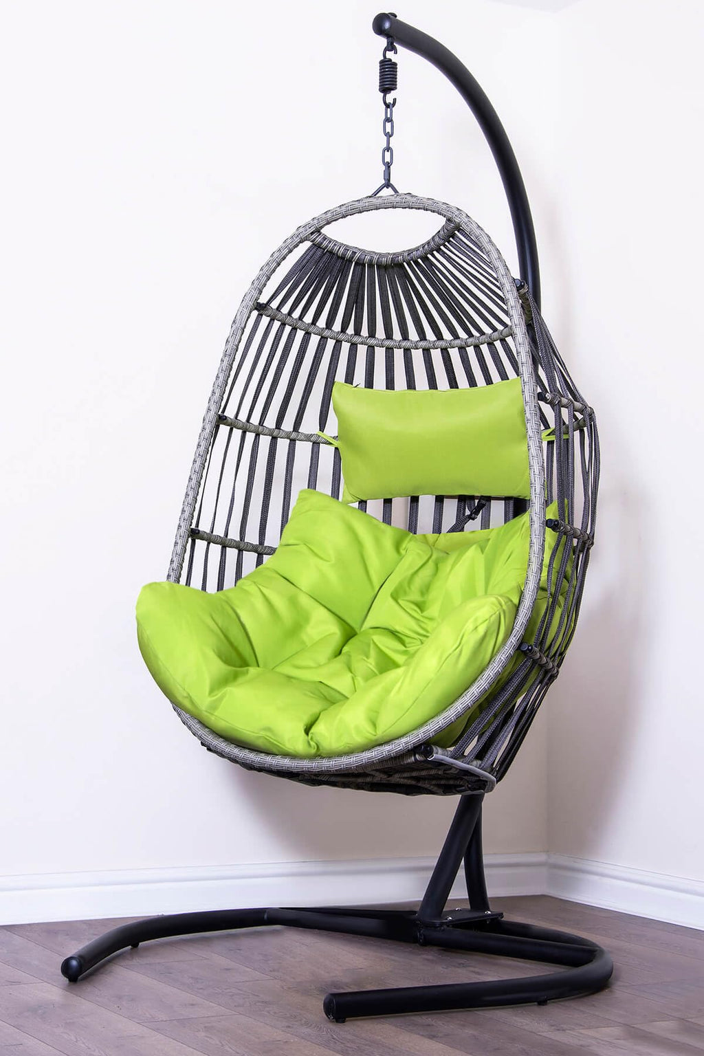 SH&G Folding Rattan Hanging Egg Chair with Lime Cushion