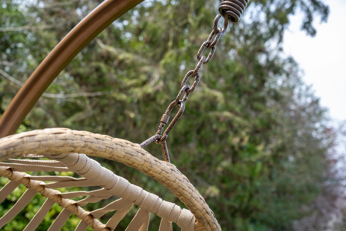 Signature Folding Taupe Rattan Hanging Chair with Grey Cushion