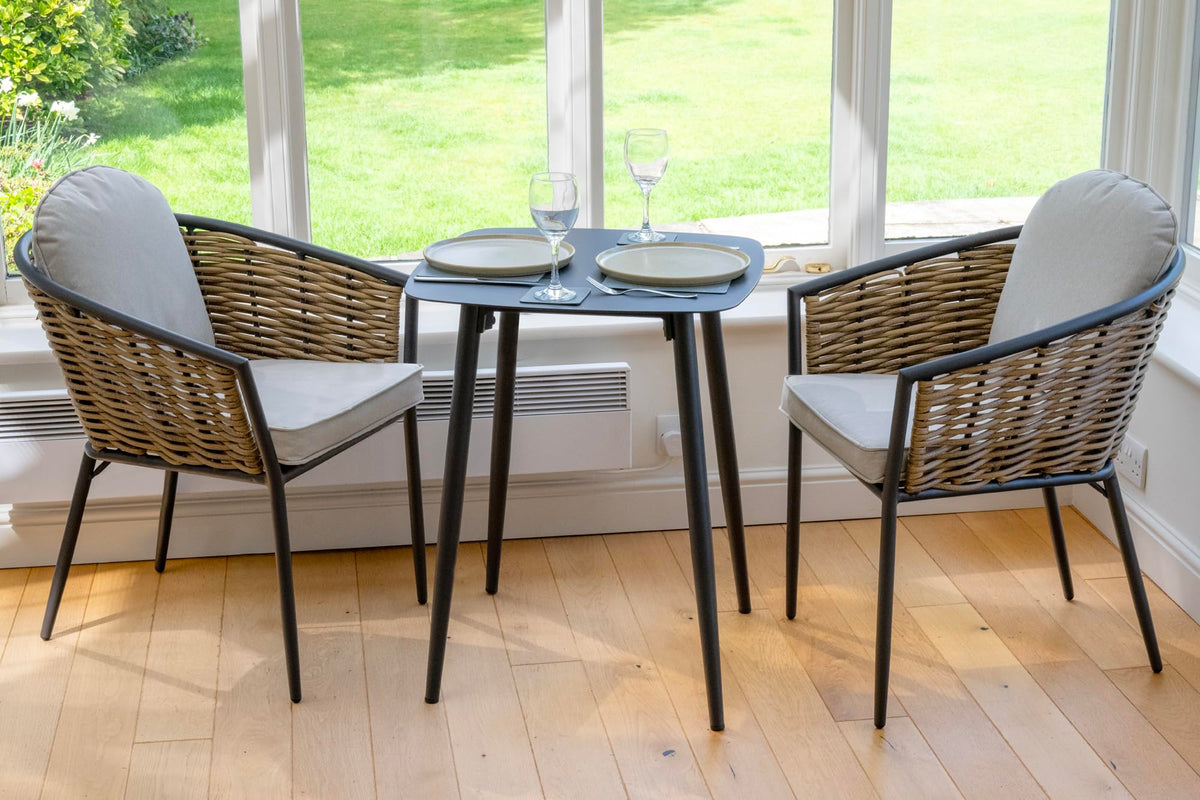 Bolingbroke 2 Seat Aluminium Brown Wicker 59cm Bistro Table Set - Beige Cushions