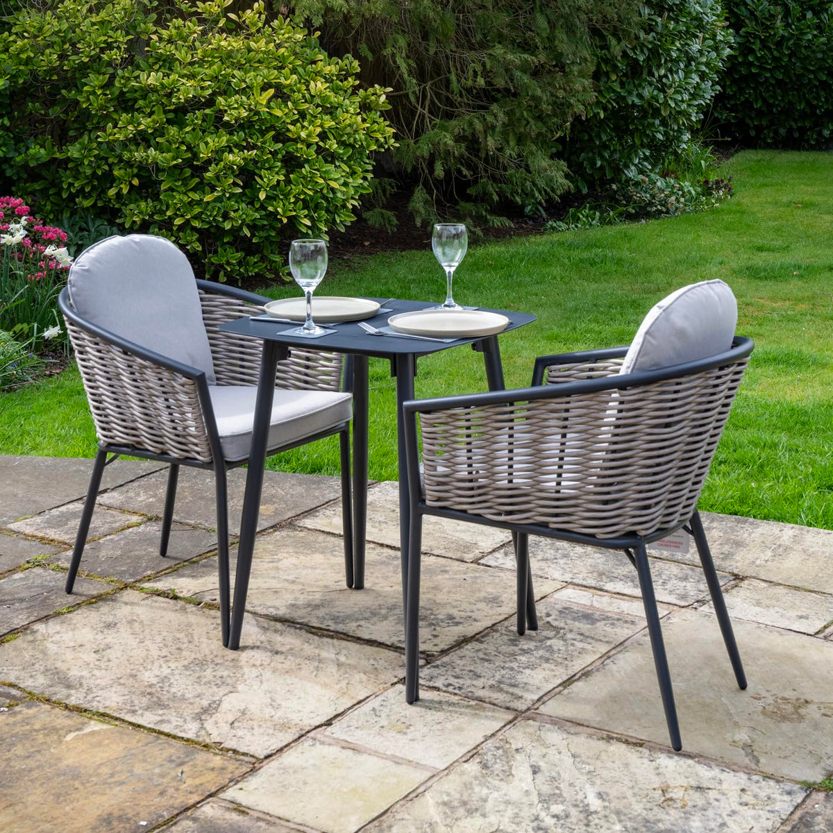 Bolingbroke 2 Seat Aluminium Brown Wicker 59cm Bistro Table Set - Beige Cushions