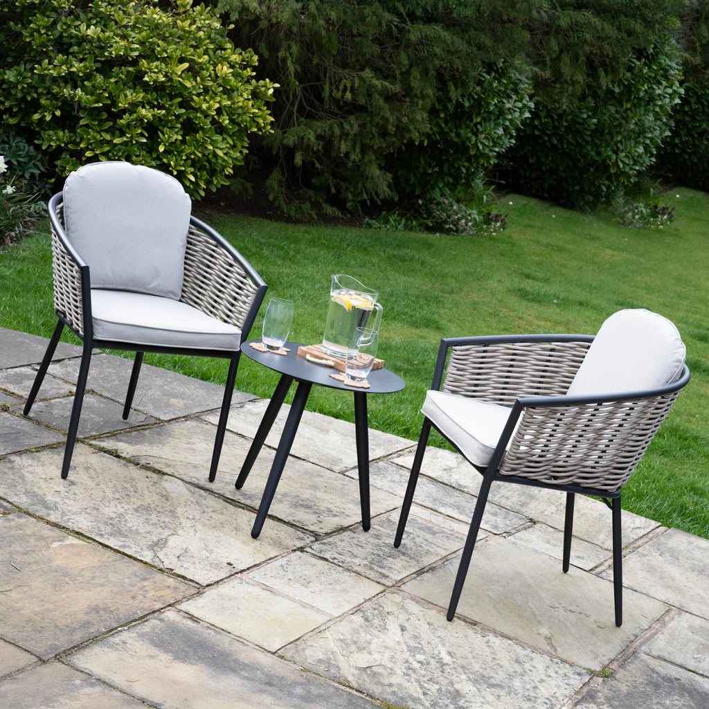 Bolingbroke 2 Seat Aluminium Brown Wicker Coffee Table Set - Beige Cushions