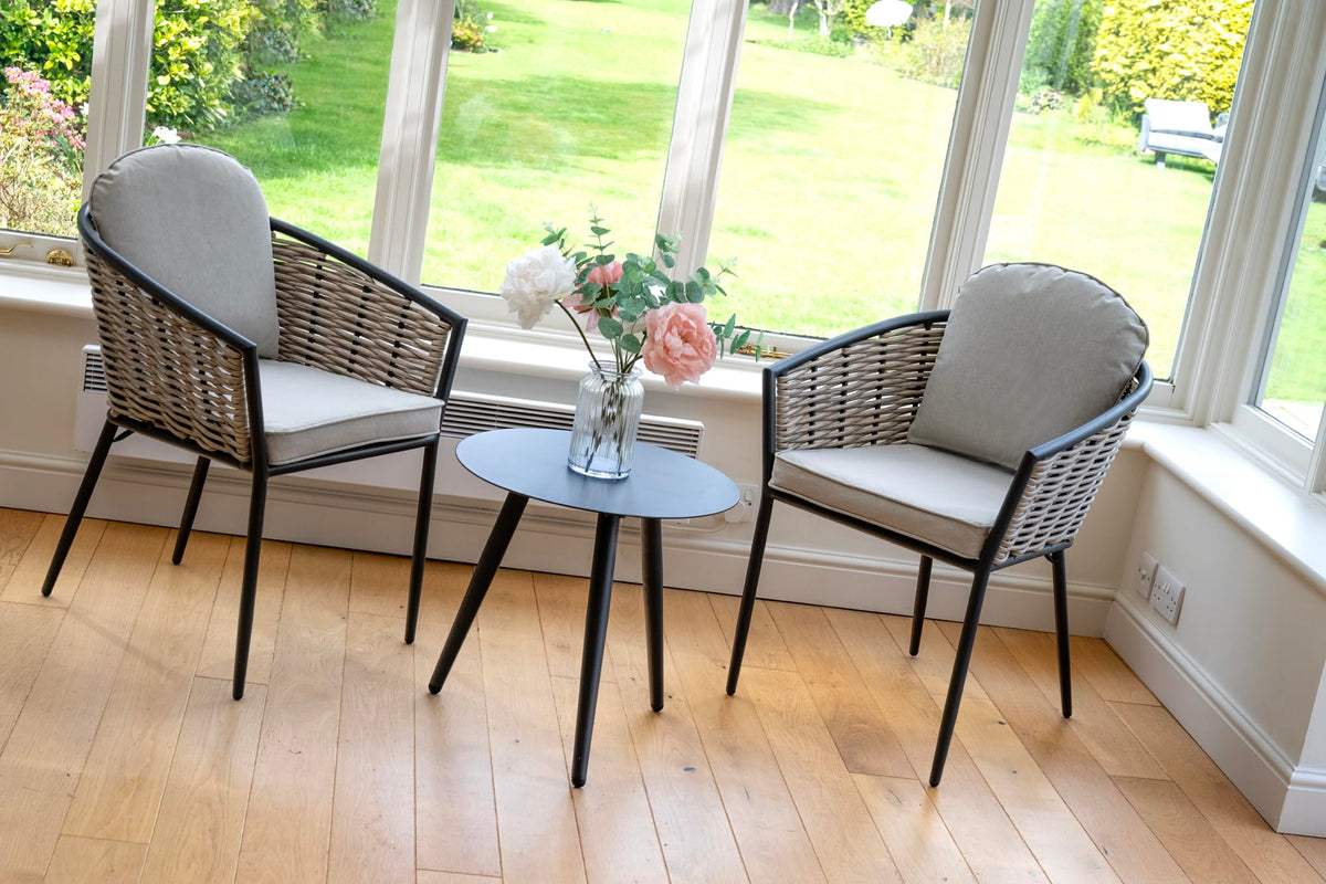 Bolingbroke 2 Seat Aluminium Brown Wicker Coffee Table Set - Beige Cushions