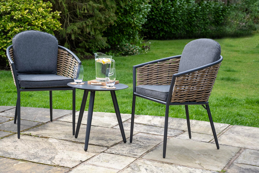 Bolingbroke 2 Seat Aluminium Brown Wicker Coffee Table Set - Dark Grey Cushions