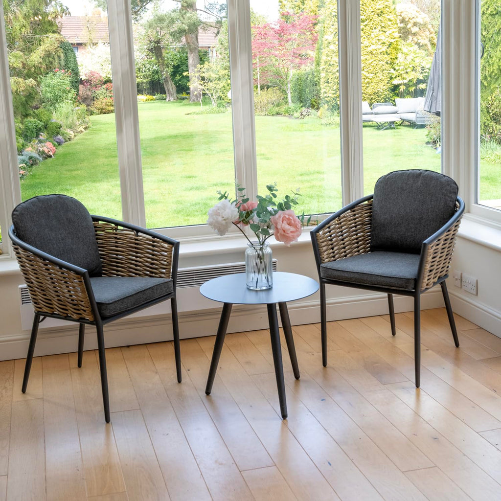 Bolingbroke 2 Seat Aluminium Brown Wicker Coffee Table Set - Dark Grey Cushions