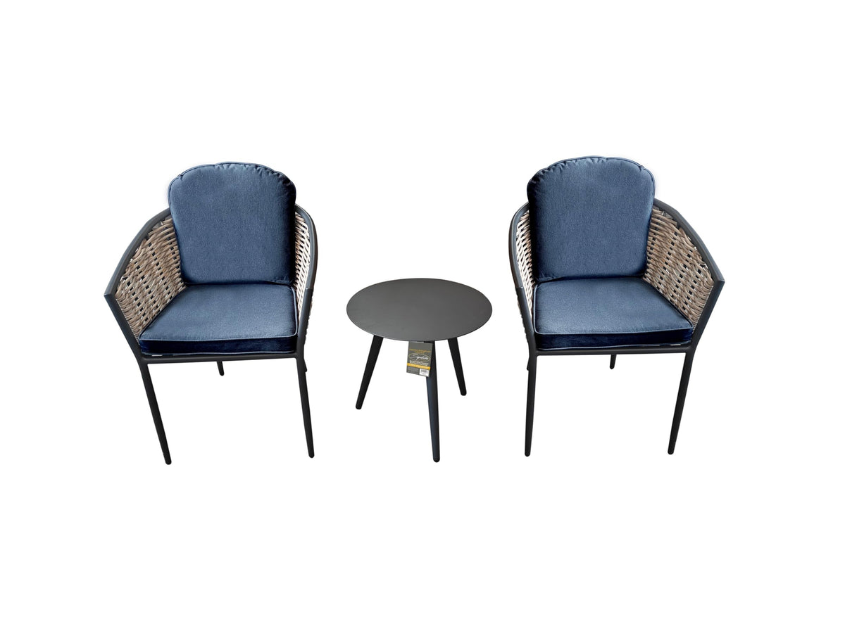 Bolingbroke 2 Seat Aluminium Brown Wicker Coffee Table Set - Dark Grey Cushions