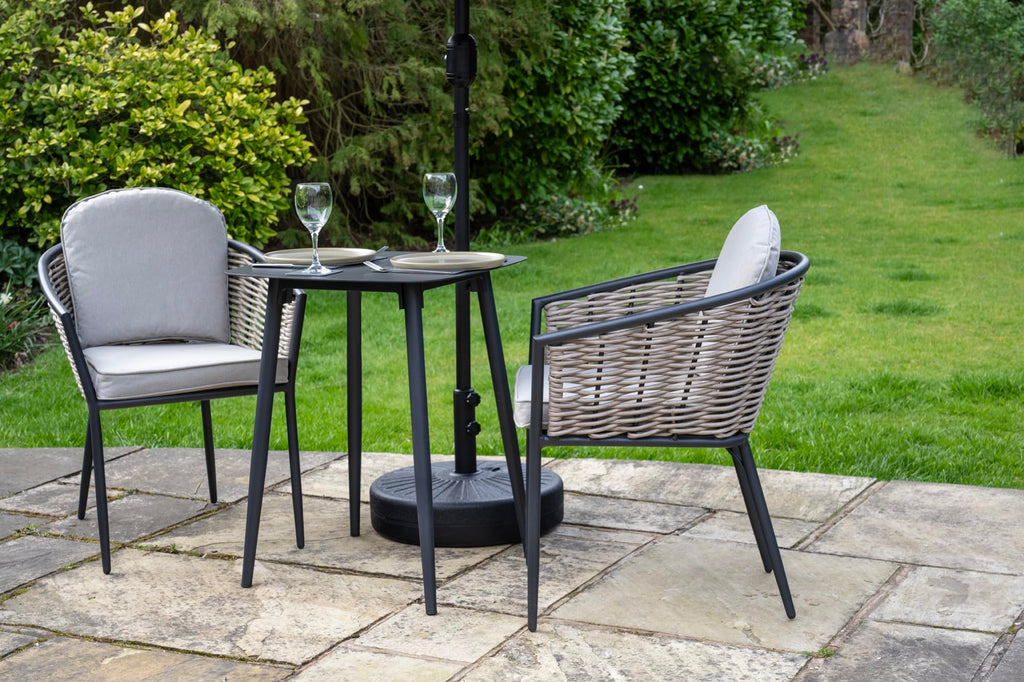Bolingbroke 2 Seat Aluminium Grey Wicker 59cm Bistro Table Set - Beige Cushions
