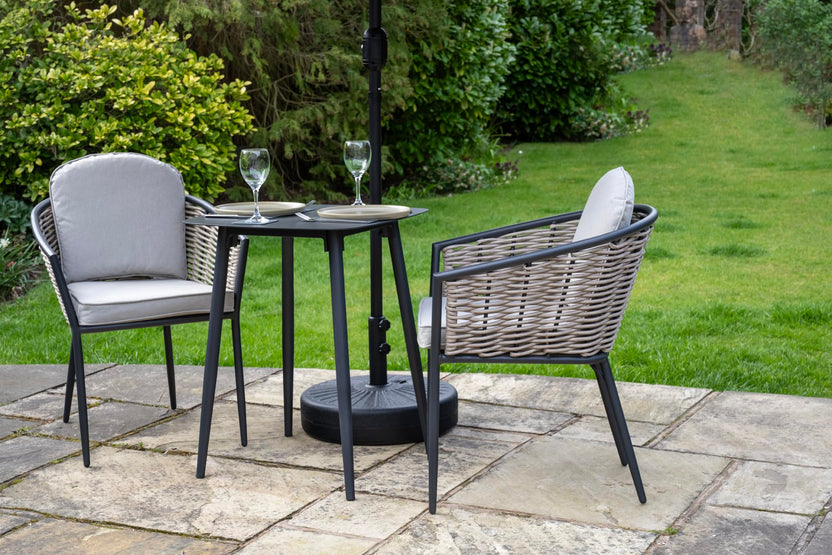 Bolingbroke 2 Seat Aluminium Grey Wicker 59cm Bistro Table Set - Beige Cushions