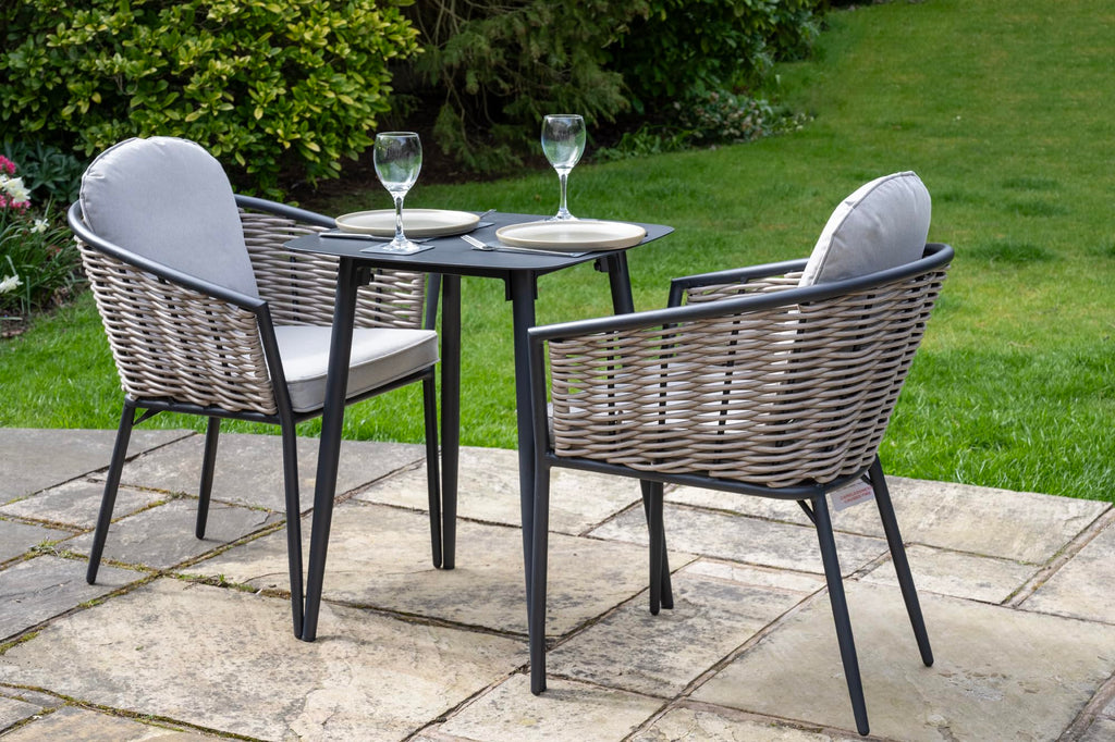 Bolingbroke 2 Seat Aluminium Grey Wicker 59cm Bistro Table Set - Beige Cushions