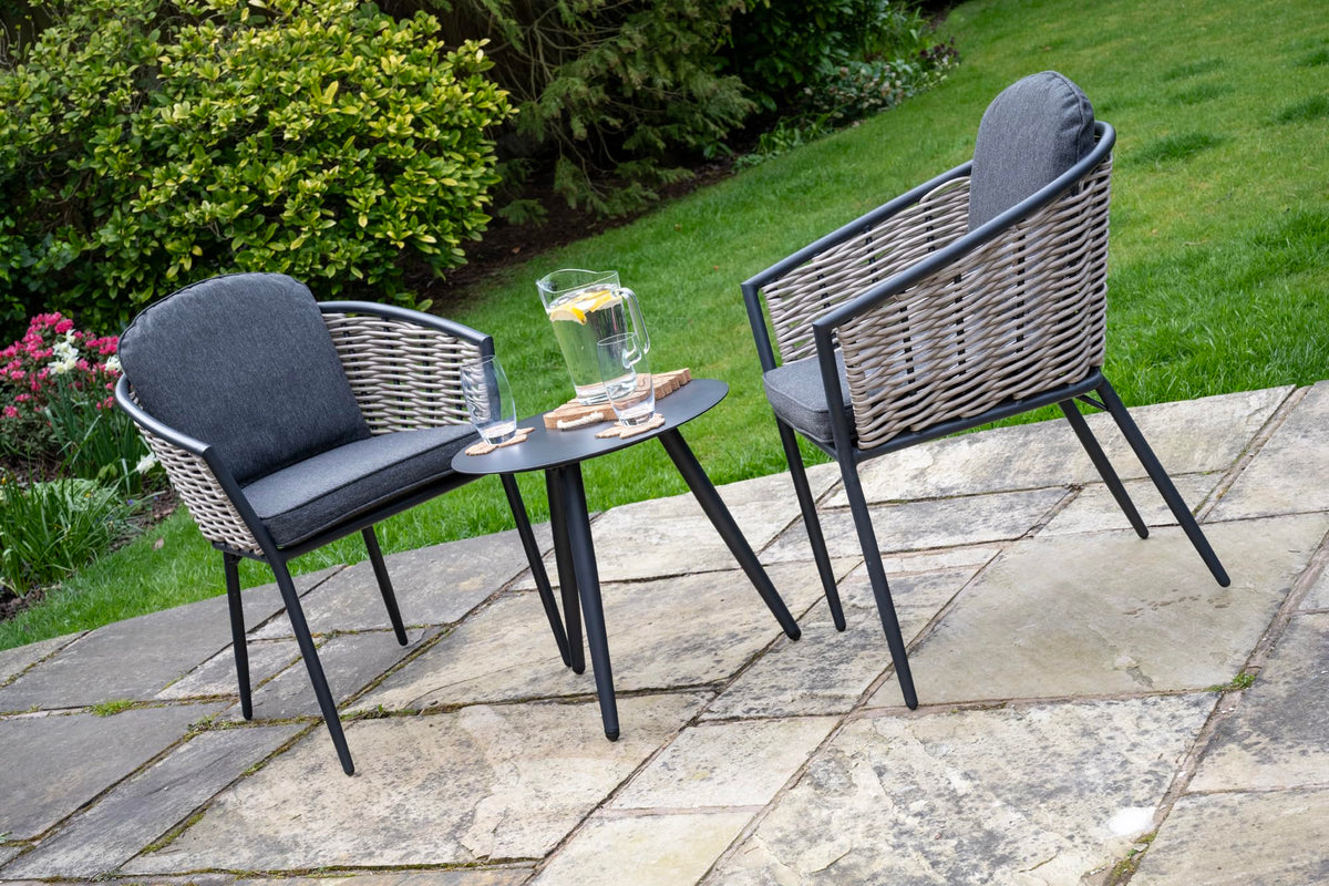 Bolingbroke 2 Seat Aluminium Grey Wicker 59cm Bistro Table Set - Dark Grey Cushions