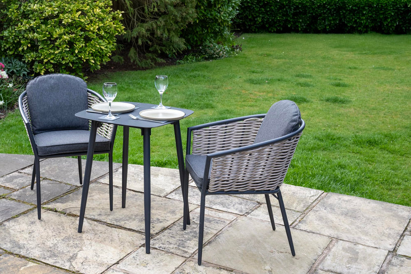 Bolingbroke 2 Seat Aluminium Grey Wicker 59cm Bistro Table Set - Dark Grey Cushions