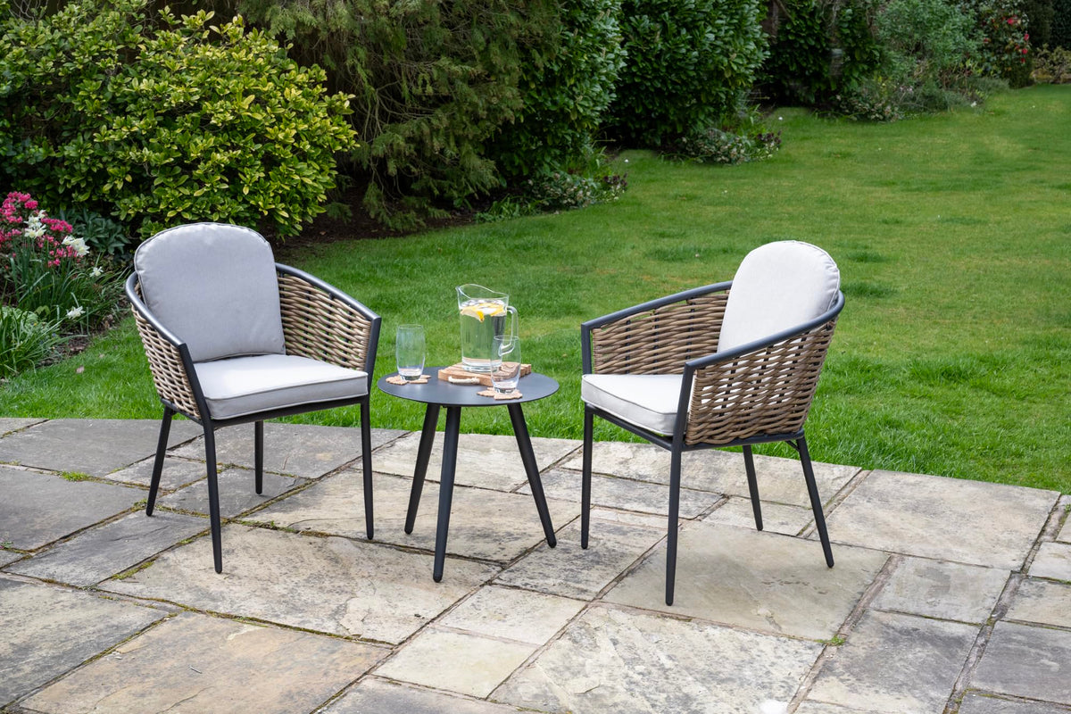 Bolingbroke 2 Seat Aluminium Grey Wicker Coffee Table Set - Beige Cushions