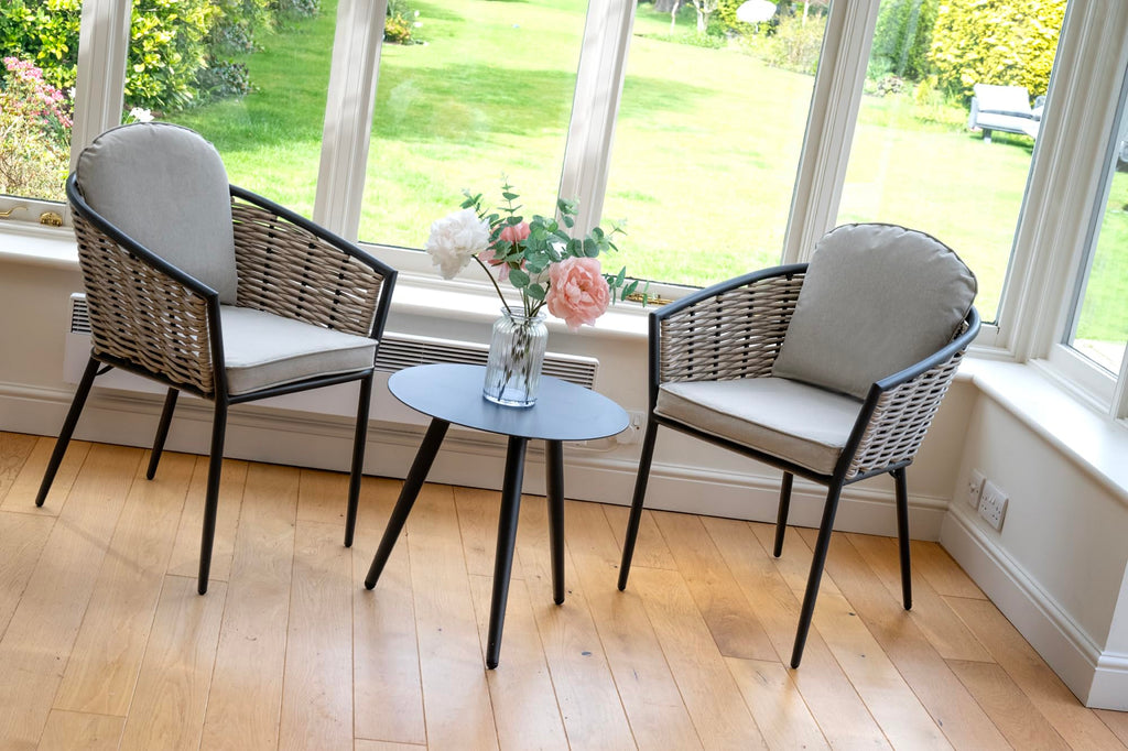 Bolingbroke 2 Seat Aluminium Grey Wicker Coffee Table Set - Beige Cushions