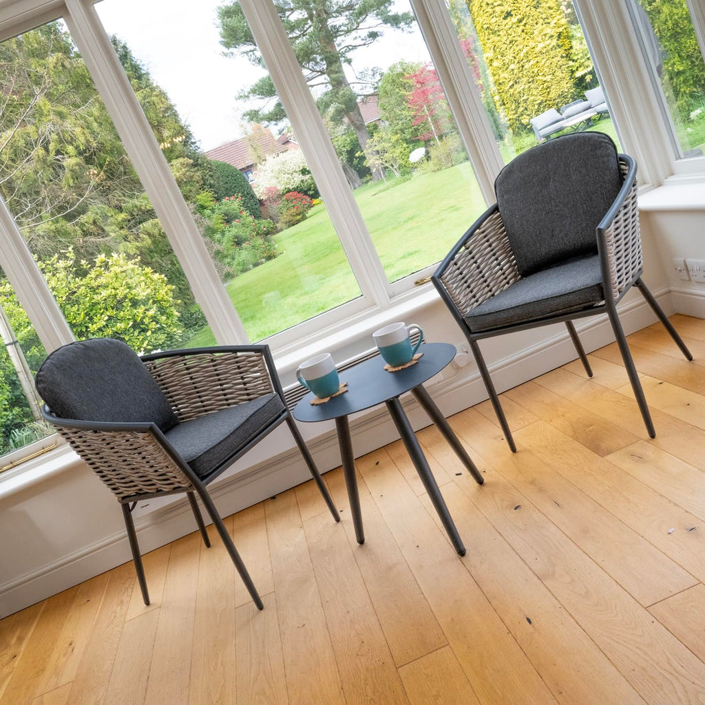 Bolingbroke 2 Seat Aluminium Grey Wicker Coffee Table Set - Dark Grey Cushions