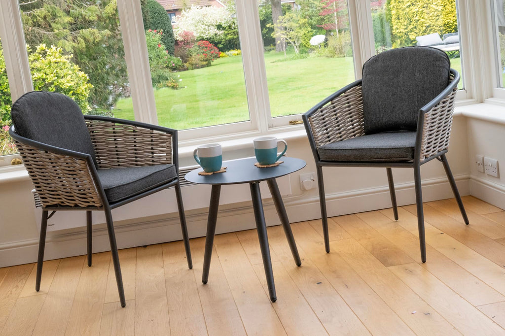 Bolingbroke 2 Seat Aluminium Grey Wicker Coffee Table Set - Dark Grey Cushions
