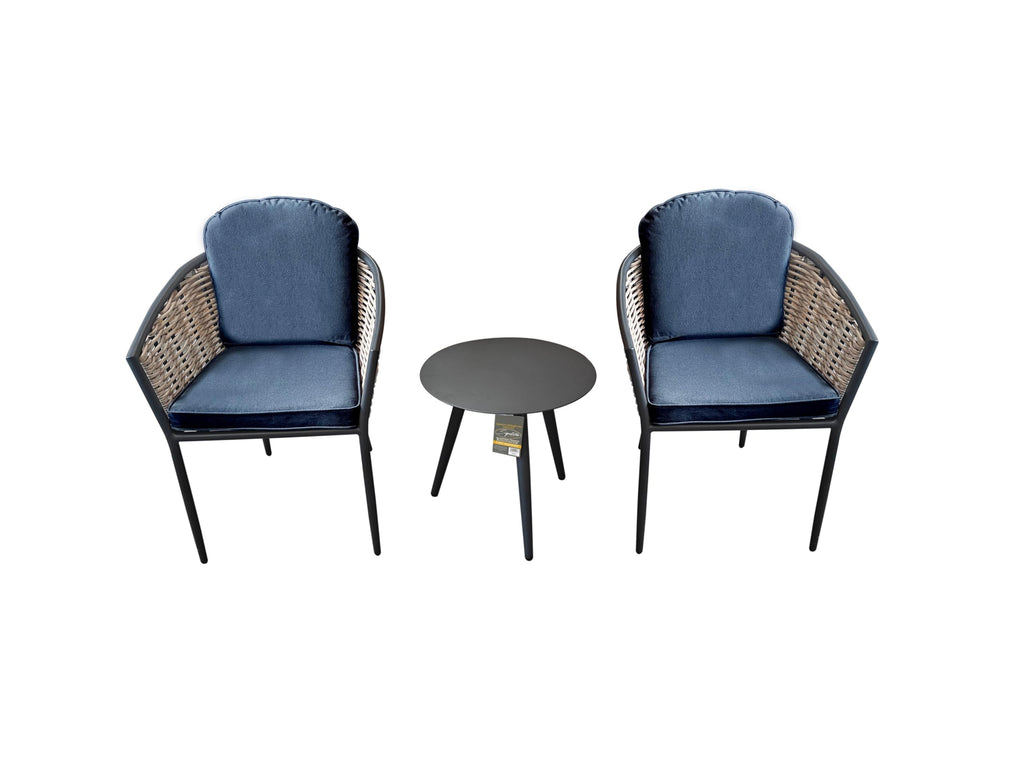Bolingbroke 2 Seat Aluminium Grey Wicker Coffee Table Set - Dark Grey Cushions