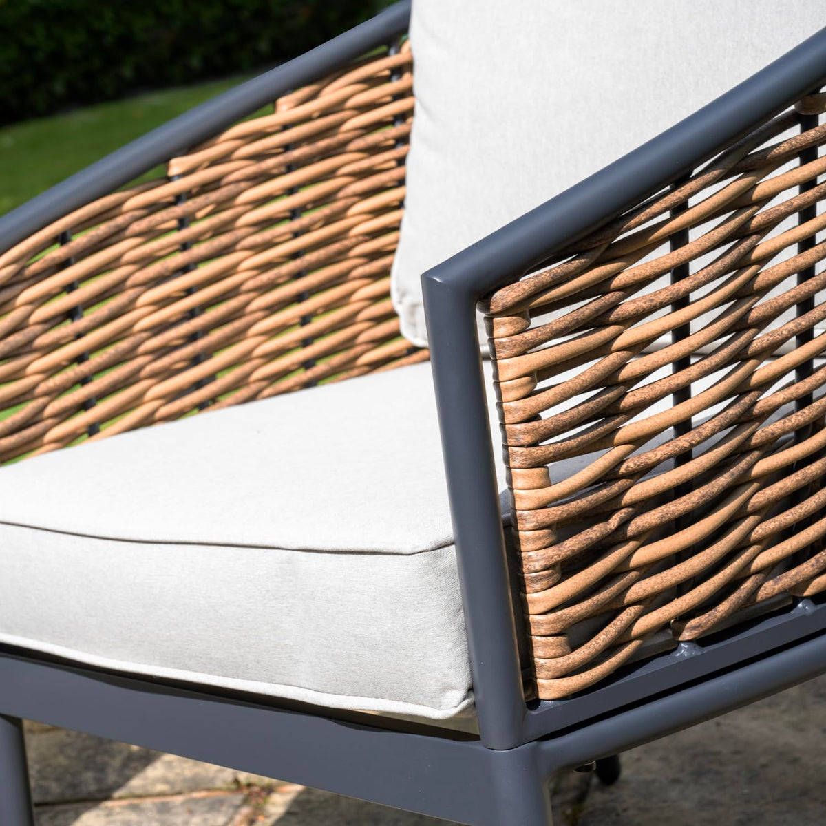 Bolingbroke 4 Seat Aluminium Brown Wicker Sofa Coffee Table Set - Beige Cushions