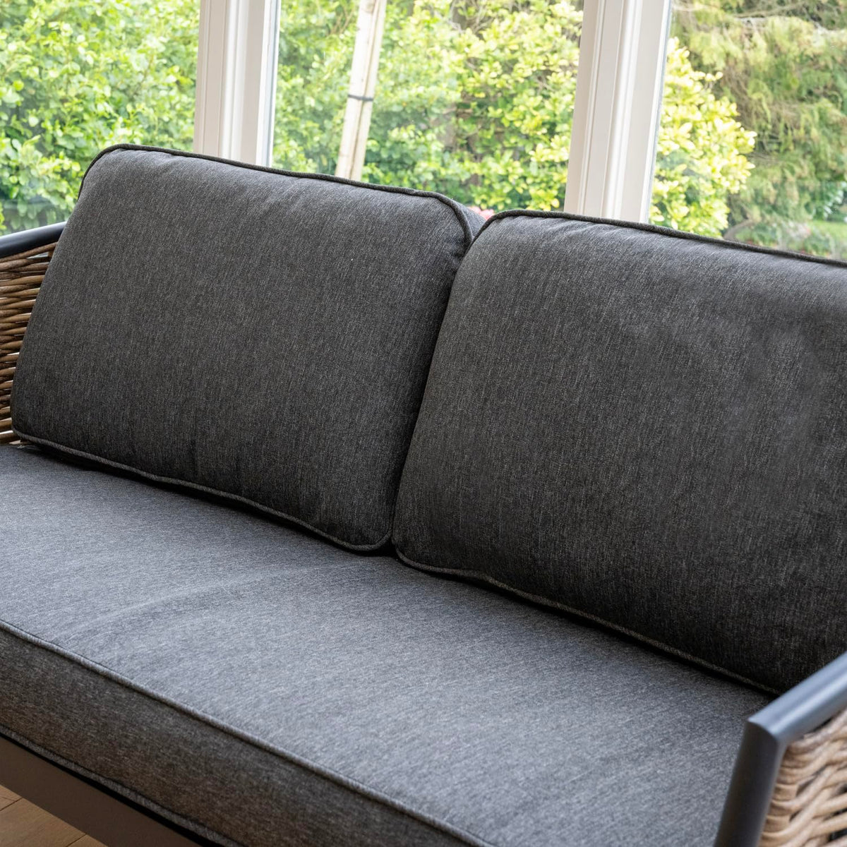 Bolingbroke 4 Seat Aluminium Brown Wicker Sofa Coffee Table Set - Dark Grey Cushions