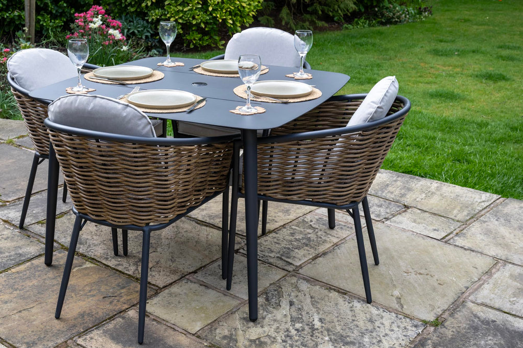 Bolingbroke 4 Seat Aluminium Brown Wicker 110cm Bistro Table Set - Beige Cushions