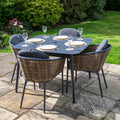 Bolingbroke 4 Seat Aluminium Brown Wicker 110cm Dining Table Set - Dark Grey Cushions