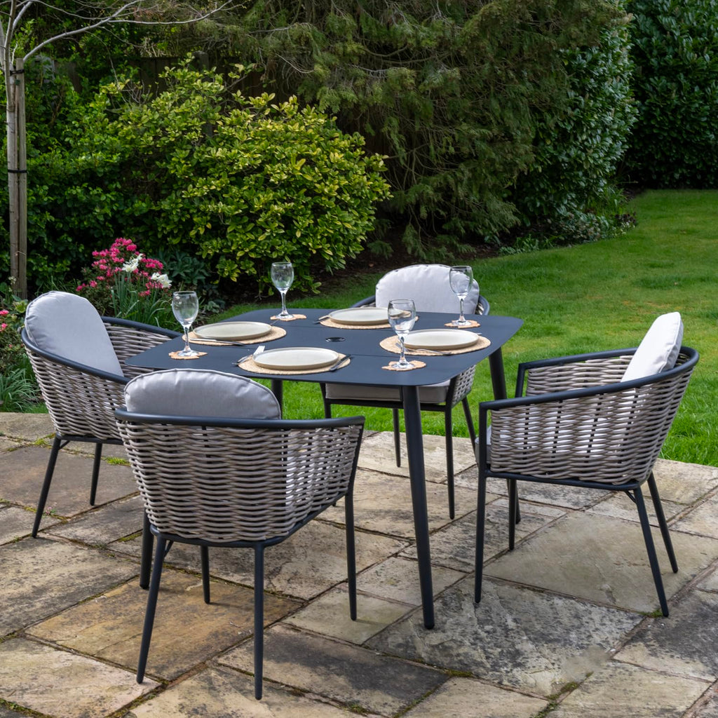 Bolingbroke 4 Seat Aluminium Grey Wicker 110cm Dining Table Set - Beige Cushions