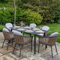 Bolingbroke 6 Seat Aluminium Brown Wicker 180cm Dining Table Set - Beige Cushions