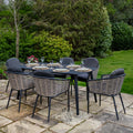 Bolingbroke 6 Seat Aluminium Grey Wicker 180cm Dining Table Set - Dark Grey Cushions