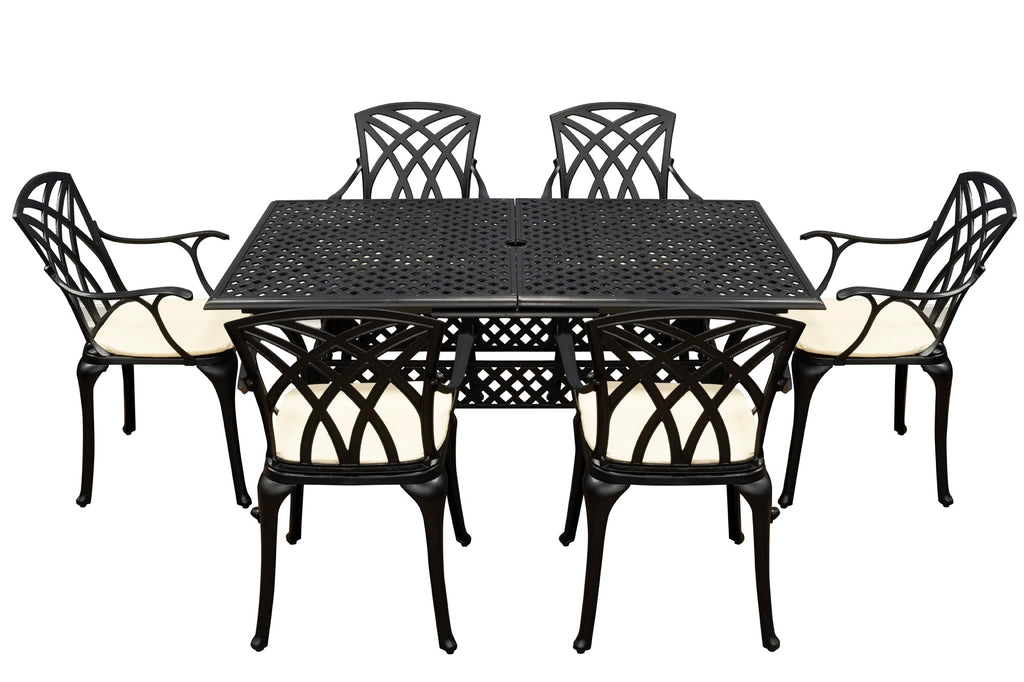 SH&G Cast Aluminium 6 seat 160cm Rectangular Extendable dining Set - Black