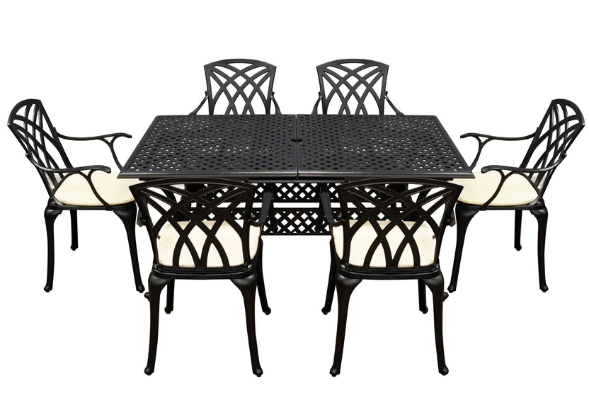 SH&G Cast Aluminium 6 seat 160cm Rectangular Extendable dining Set - Black