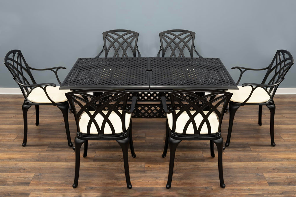 SH&G Cast Aluminium 6 seat 160cm Rectangular Extendable dining Set - Black