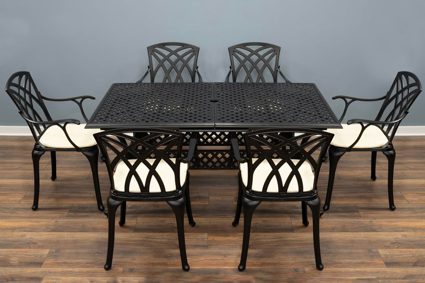 SH&G Cast Aluminium 6 seat 160cm Rectangular Extendable dining Set - Black