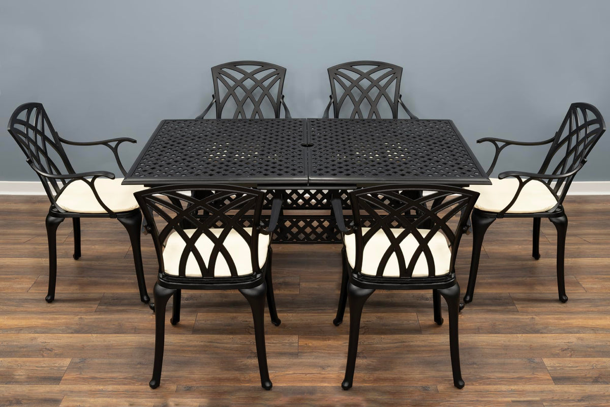 SH&G Cast Aluminium 6 seat 160cm Rectangular Extendable dining Set - Black
