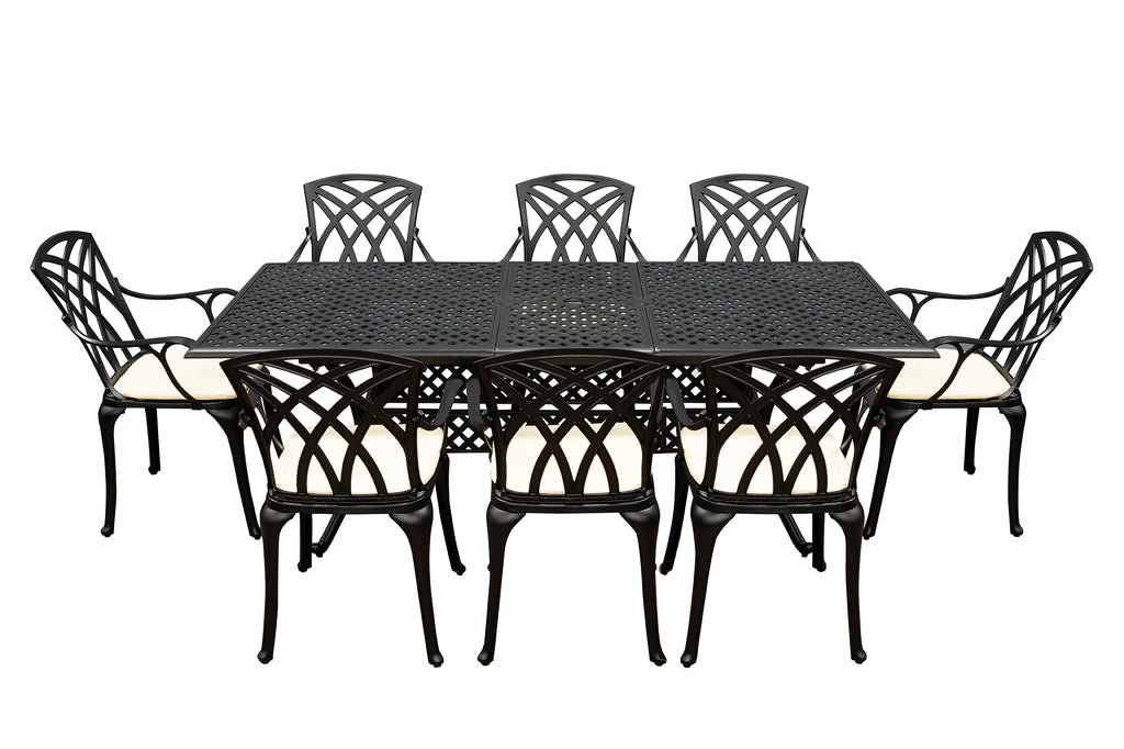 SH&G Cast Aluminium 8 seat 160cm Rectangular Extendable dining Set - Black